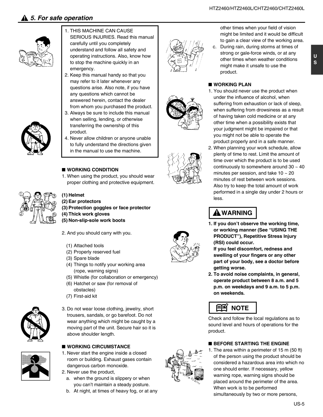 RedMax HTZ2460L For safe operation, Working Plan, Working Condition, Working Circumstance, Before Starting the Engine 