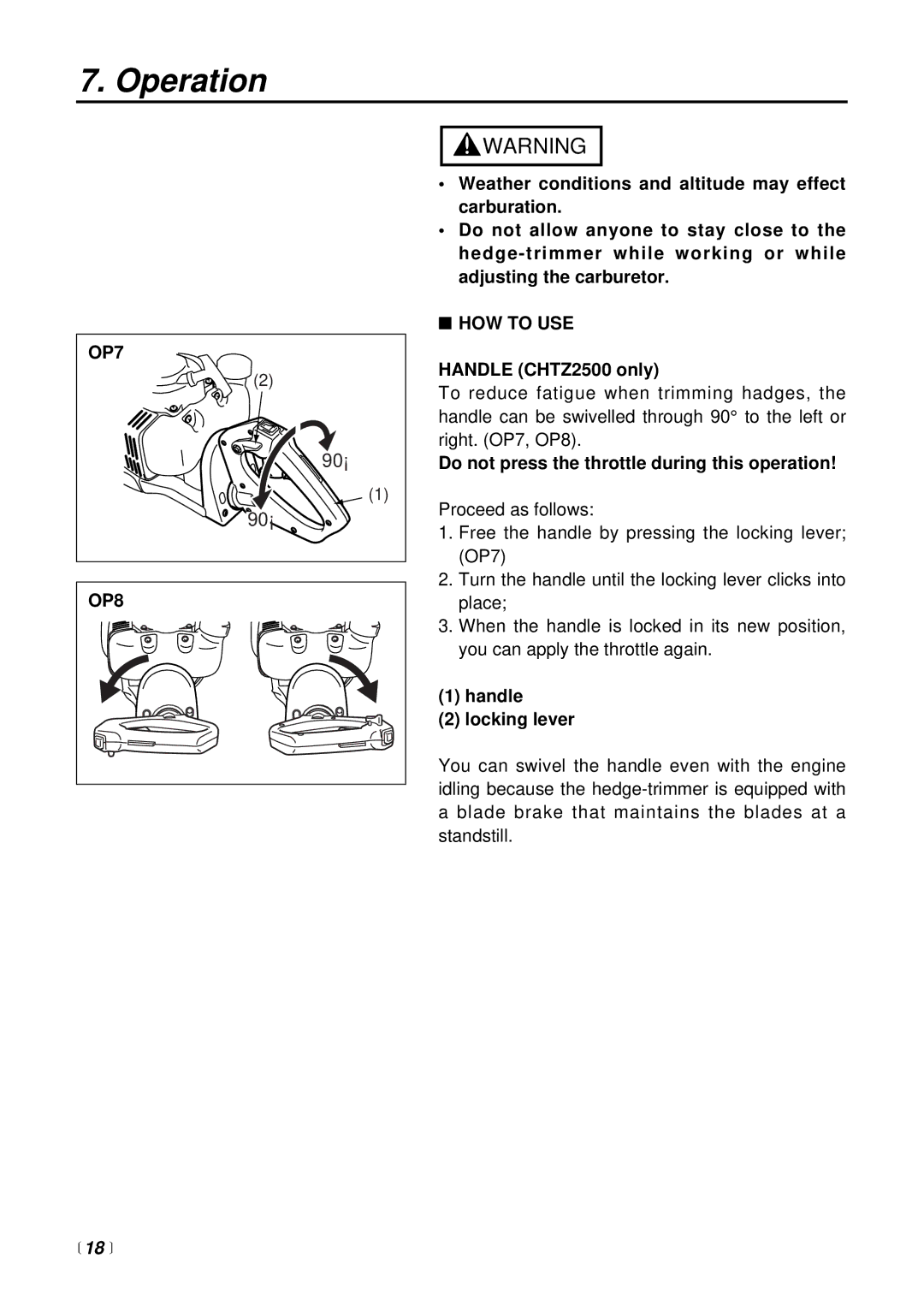 RedMax CHTZ2500 manual OP7 OP8, HOW to USE,  18  