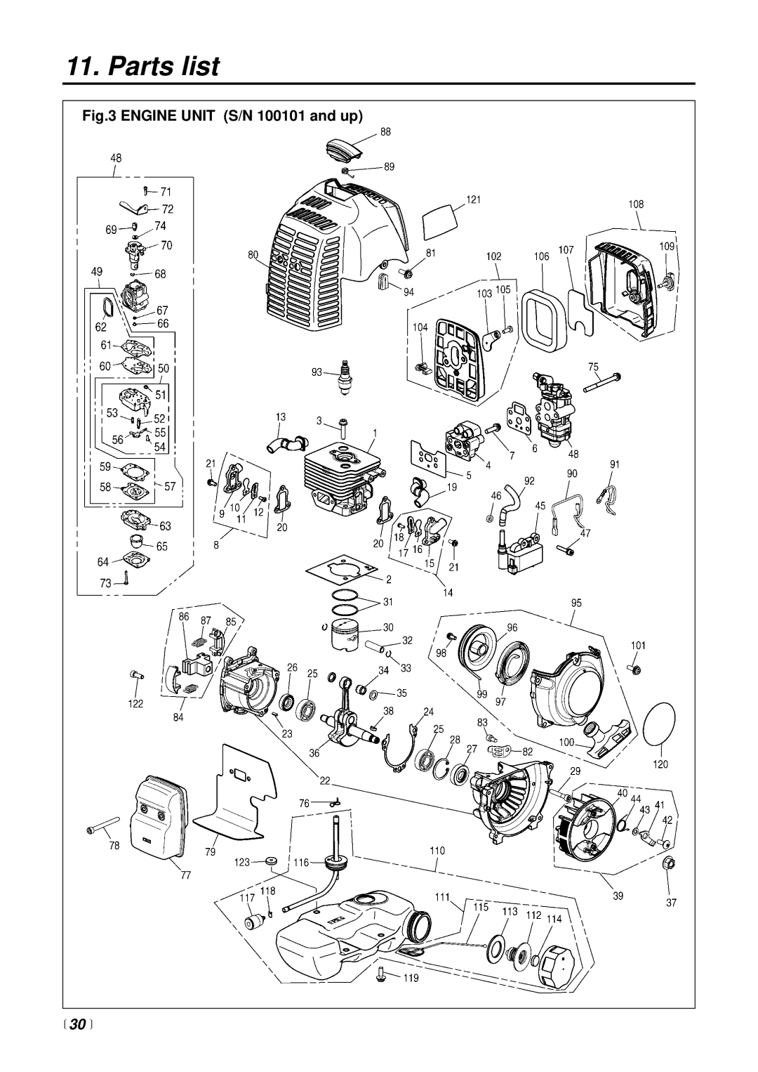 RedMax CHTZ2500 manual Engine Unit S/N 100101 and up,  30  