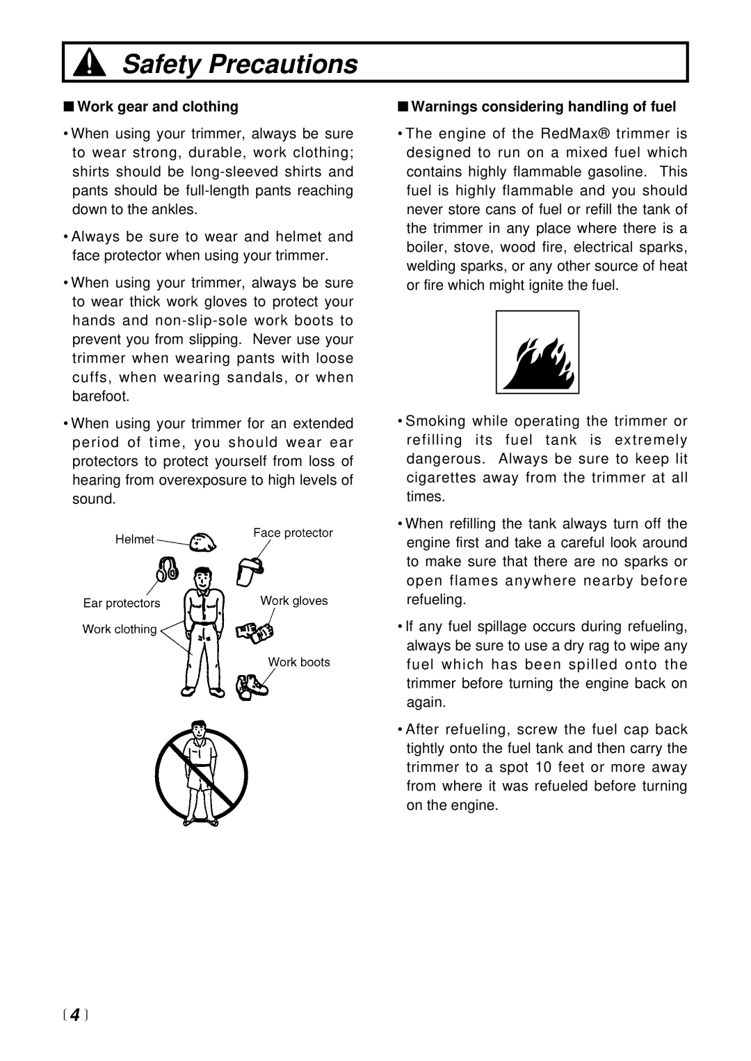 RedMax LRT2300 manual Work gear and clothing 