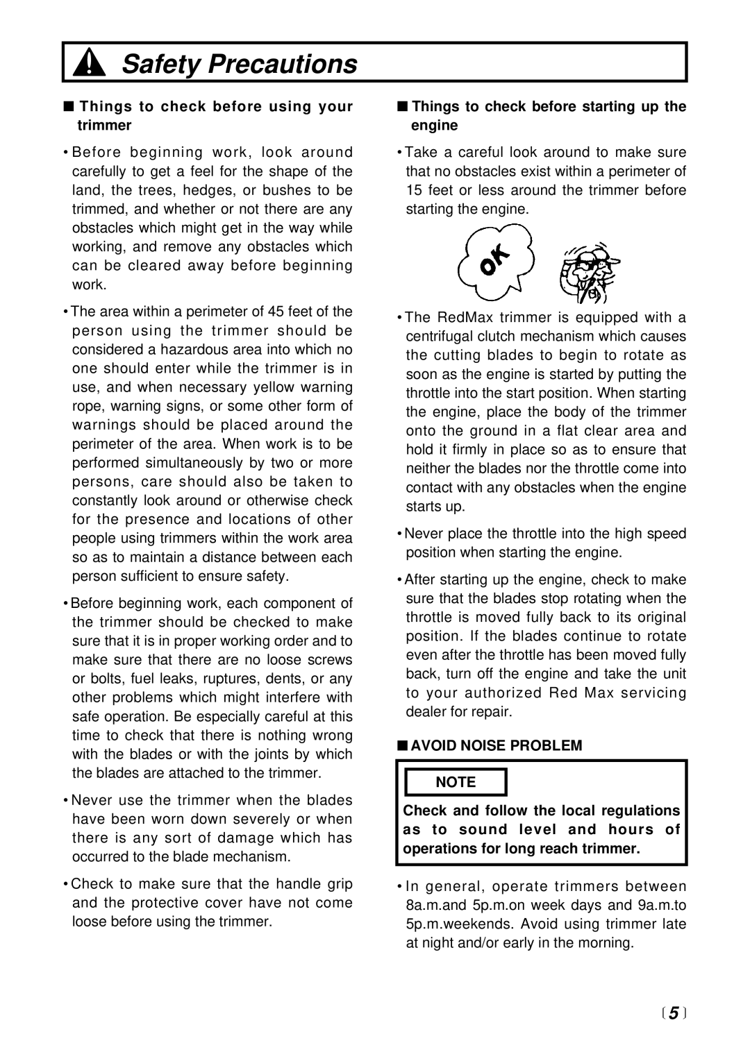 RedMax LRT2300 manual Things to check before using your trimmer, Things to check before starting up the engine 