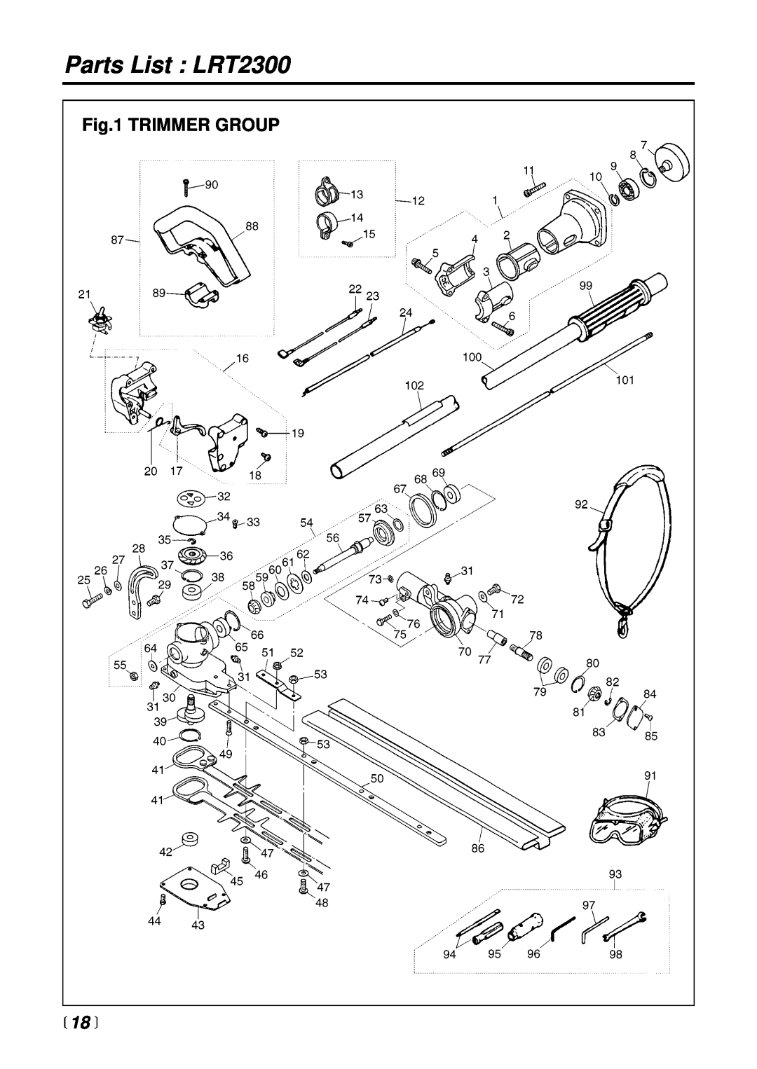 RedMax manual Parts List LRT2300, Trimmer Group,  18  