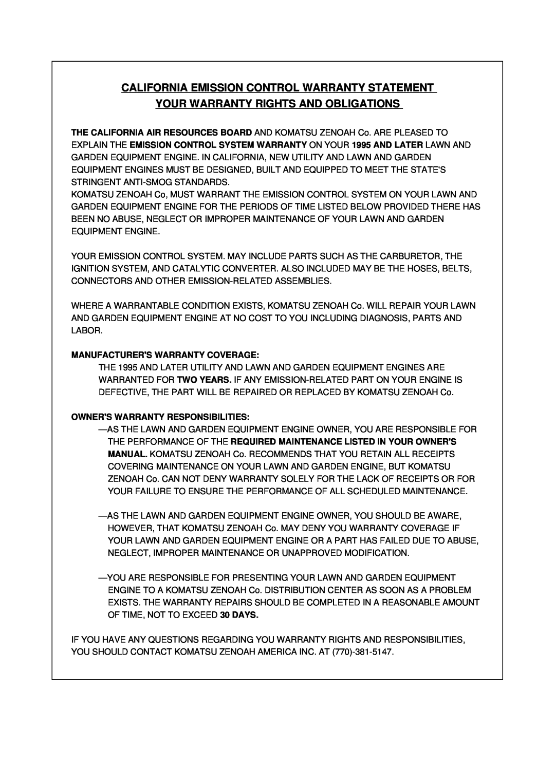 RedMax LRT2300 manual California Emission Control Warranty Statement, Your Warranty Rights And Obligations 