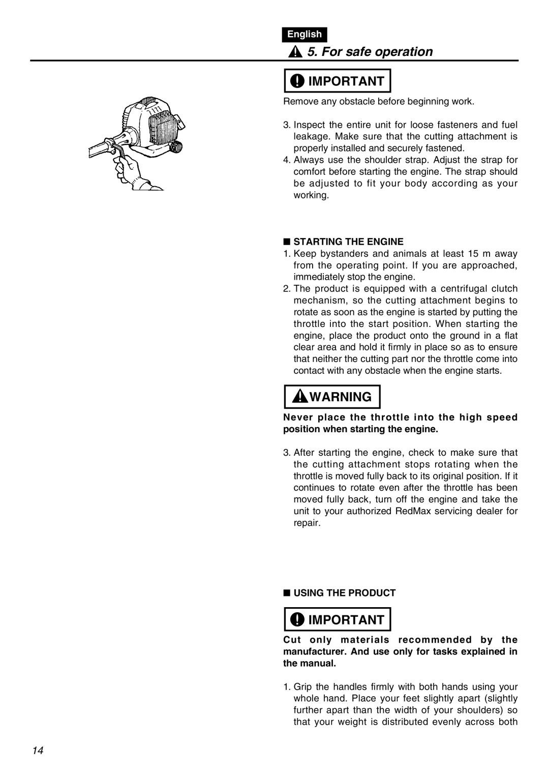 RedMax LRTZ2401-CA manual Starting the Engine, Using the Product 