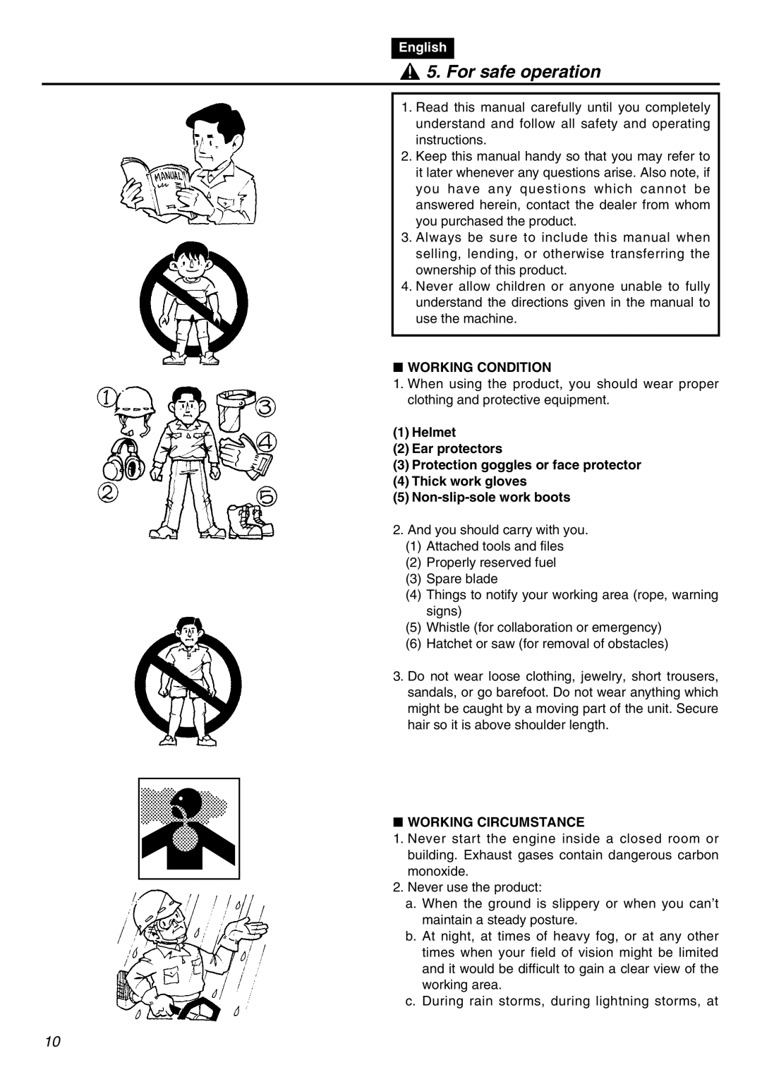 RedMax LRTZ2401 manual For safe operation, Working Condition, Working Circumstance 