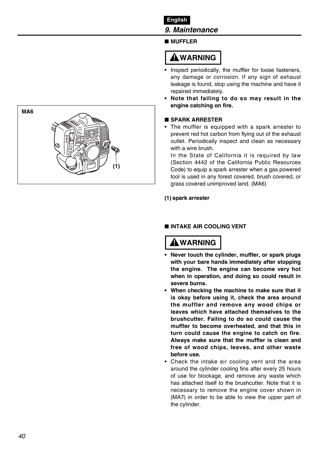 RedMax LRTZ2401 manual Muffler MA6, Spark Arrester, Spark arrester, Intake AIR Cooling Vent 