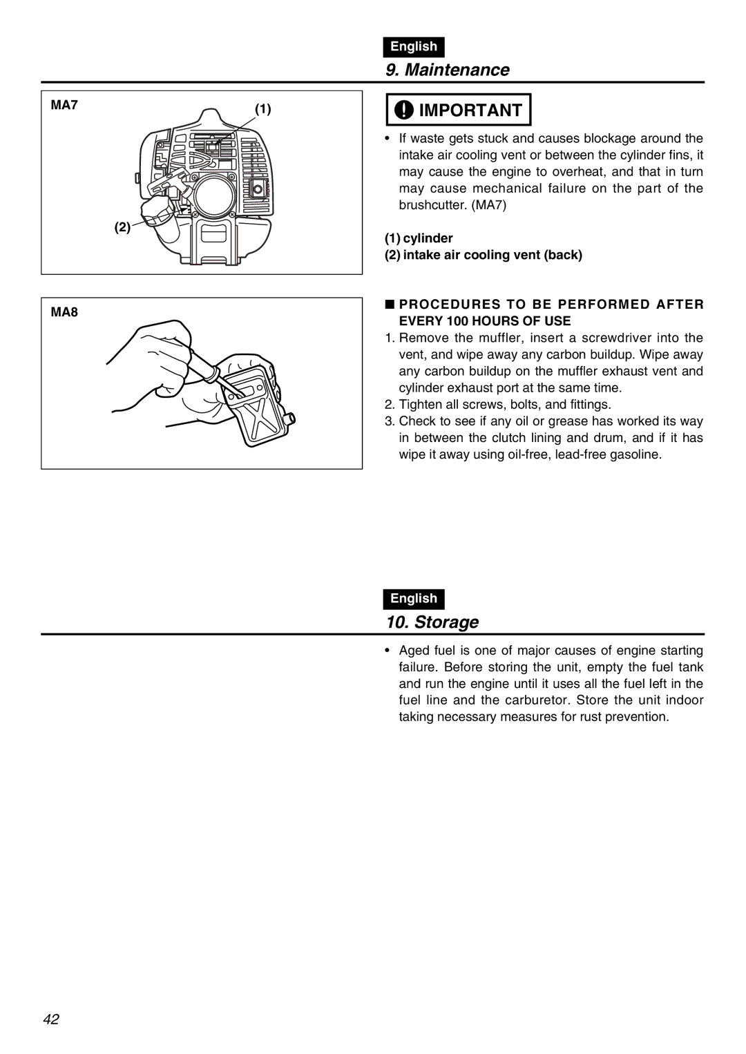 RedMax LRTZ2401 manual Storage, MA7 MA8, Cylinder Intake air cooling vent back 