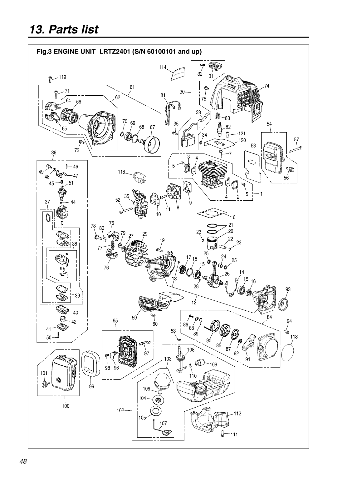 RedMax manual Engine Unit LRTZ2401 S/N 60100101 and up 