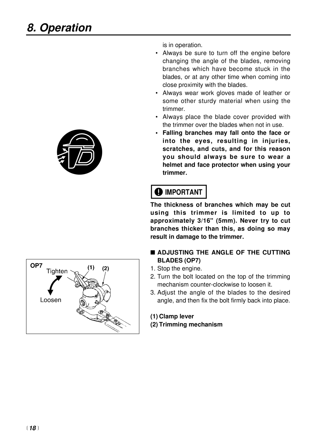 RedMax LRTZ2500 manual Adjusting the Angle of the Cutting Blades OP7,  18  