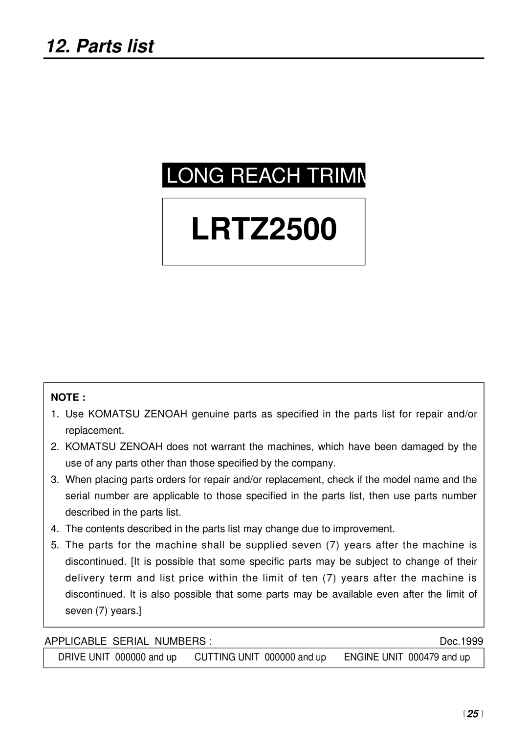 RedMax LRTZ2500 manual Parts list,  25  