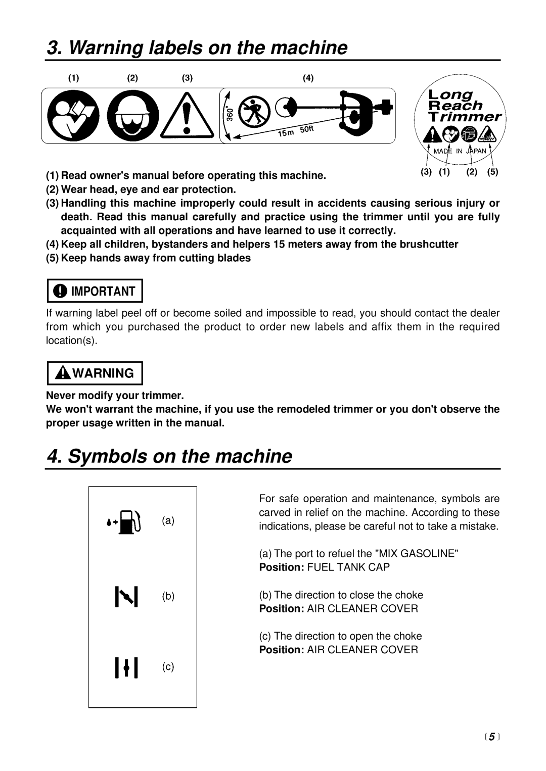 RedMax LRTZ2500 manual Symbols on the machine,  5  