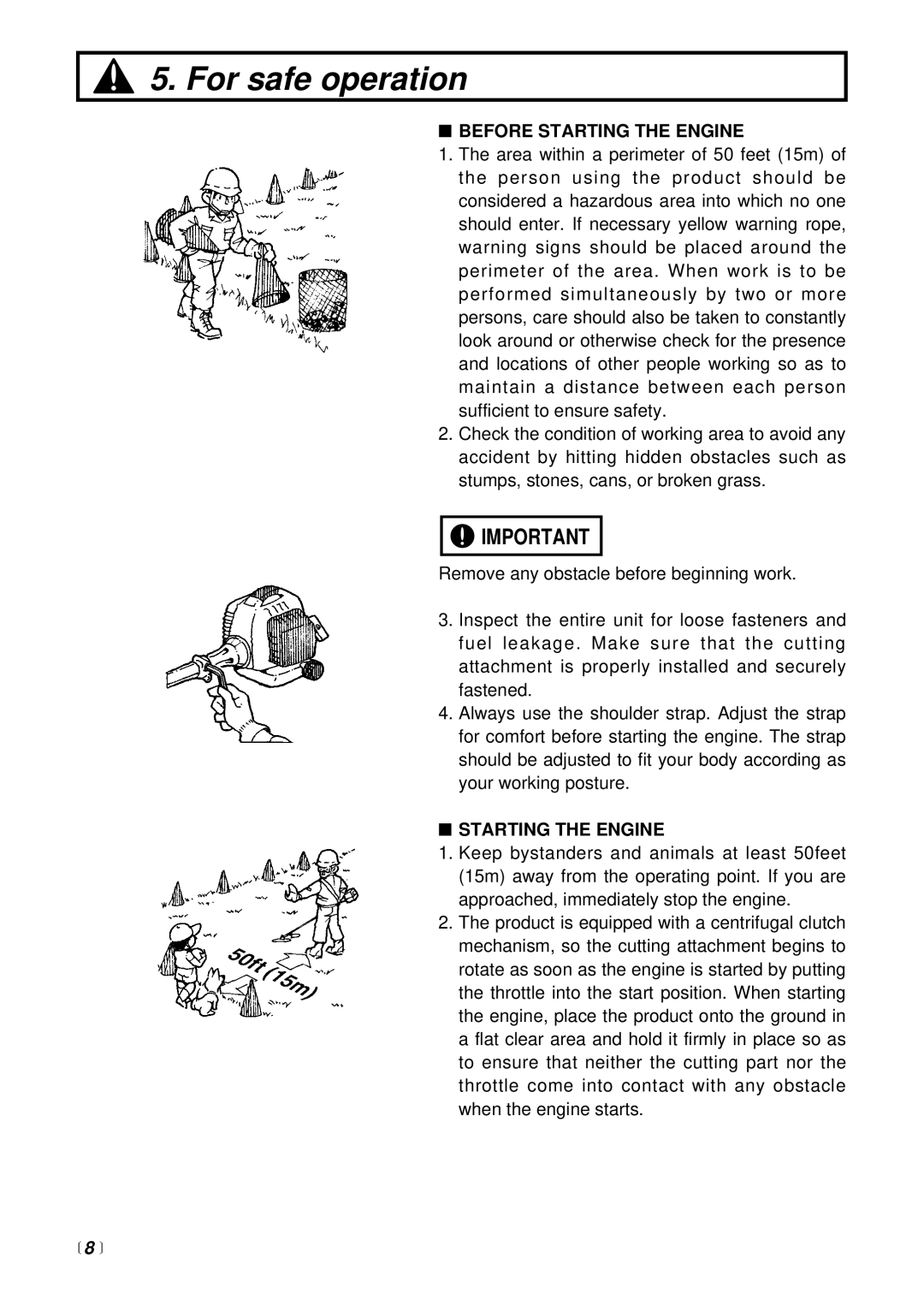 RedMax LRTZ2500 manual Before Starting the Engine,  8  