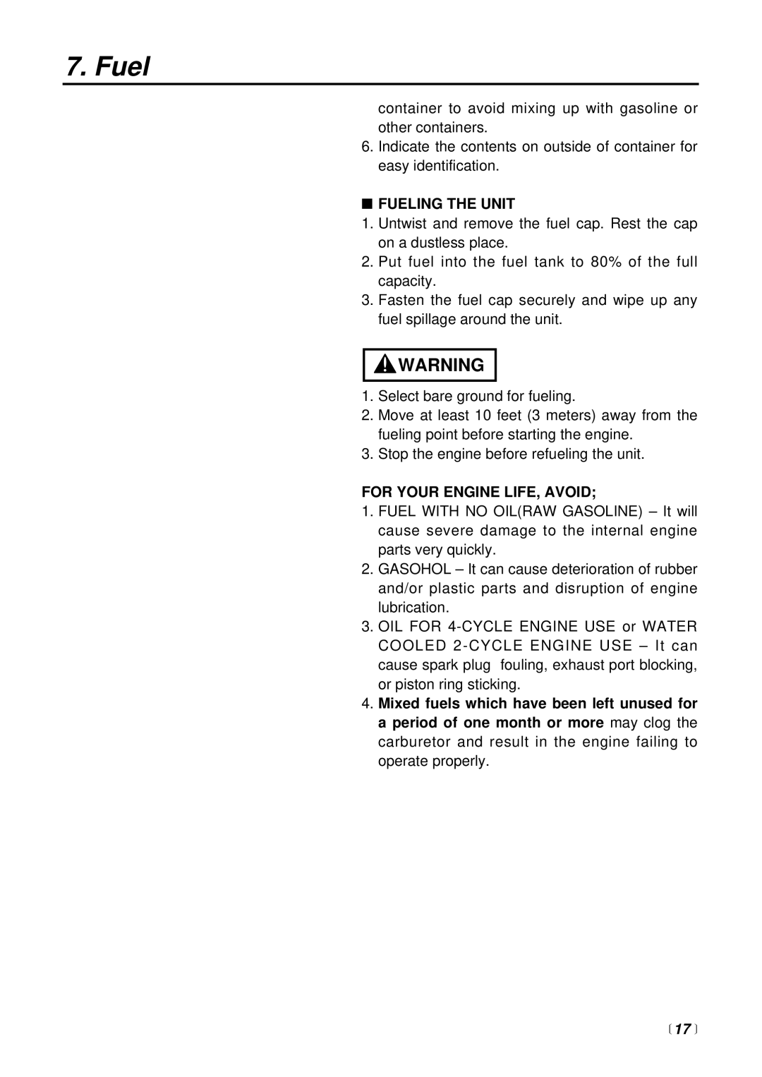 RedMax RMSZ2500 manual Fueling the Unit, For Your Engine LIFE, Avoid 