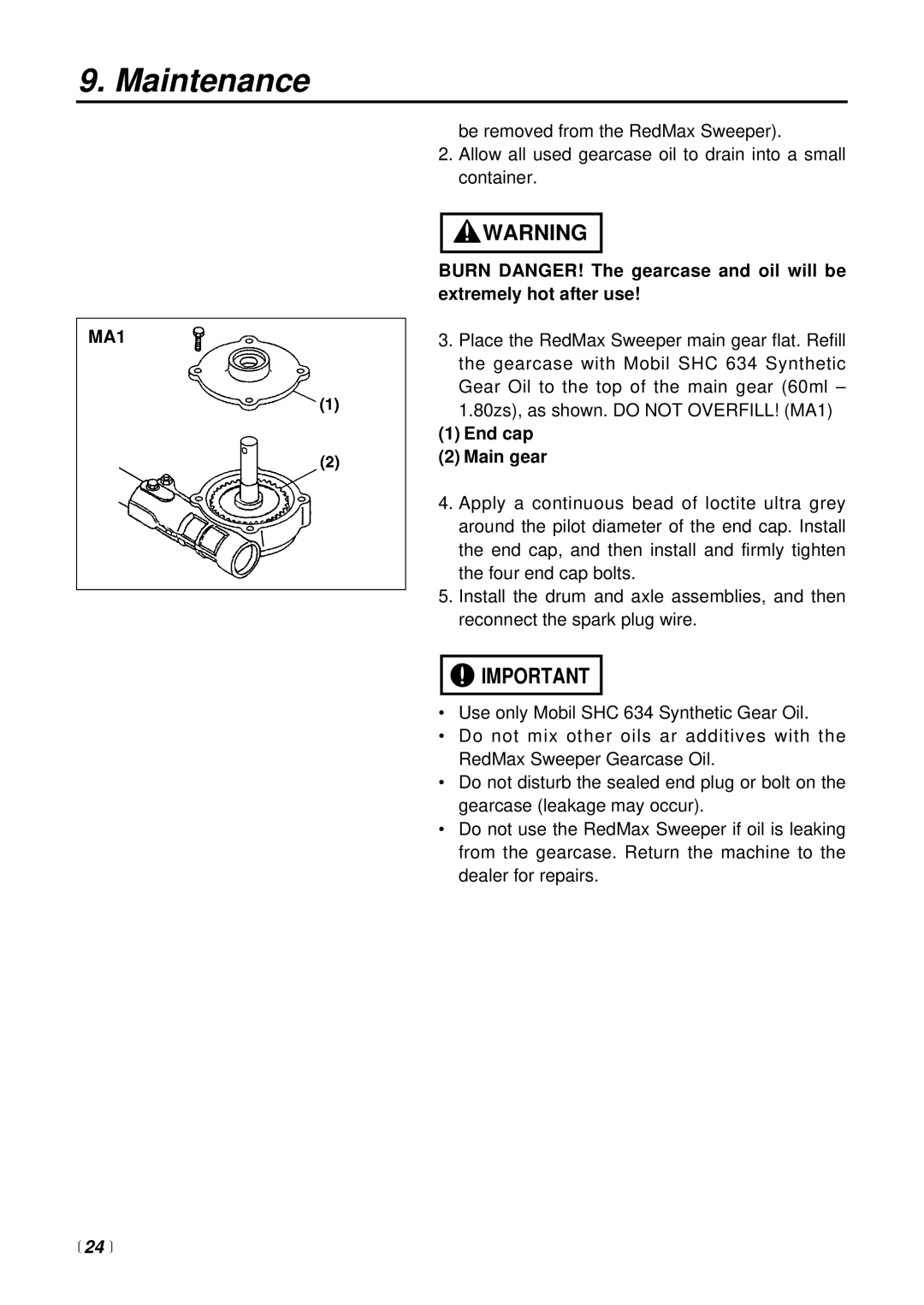 RedMax RMSZ2500 manual MA1, End cap Main gear 