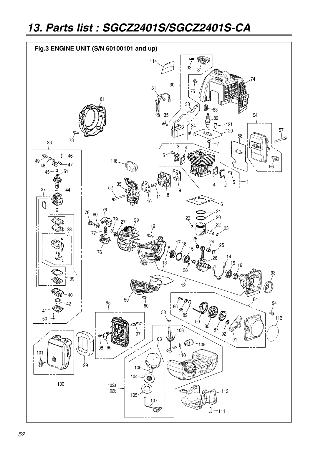 RedMax SGCZ2401S-CA manual Engine Unit S/N 60100101 and up 