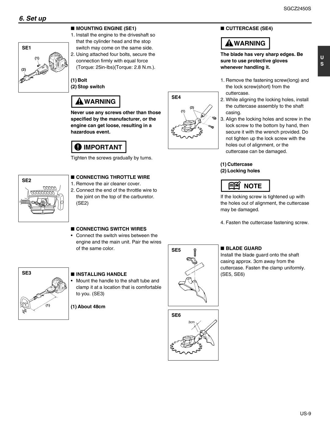 RedMax SGCZ2450S manual Set up 