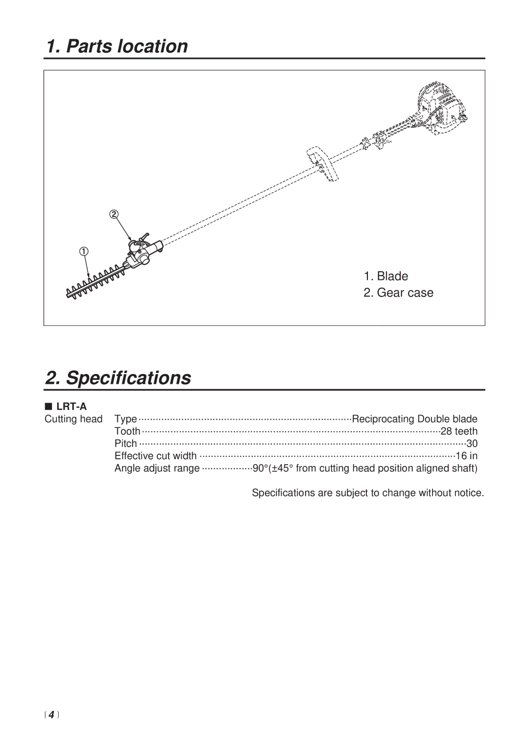 RedMax SGCZ2500S, PSZ2500, SGCX2600S, BCZ2500S/SU manual Parts location, Specifications, Lrt-A 