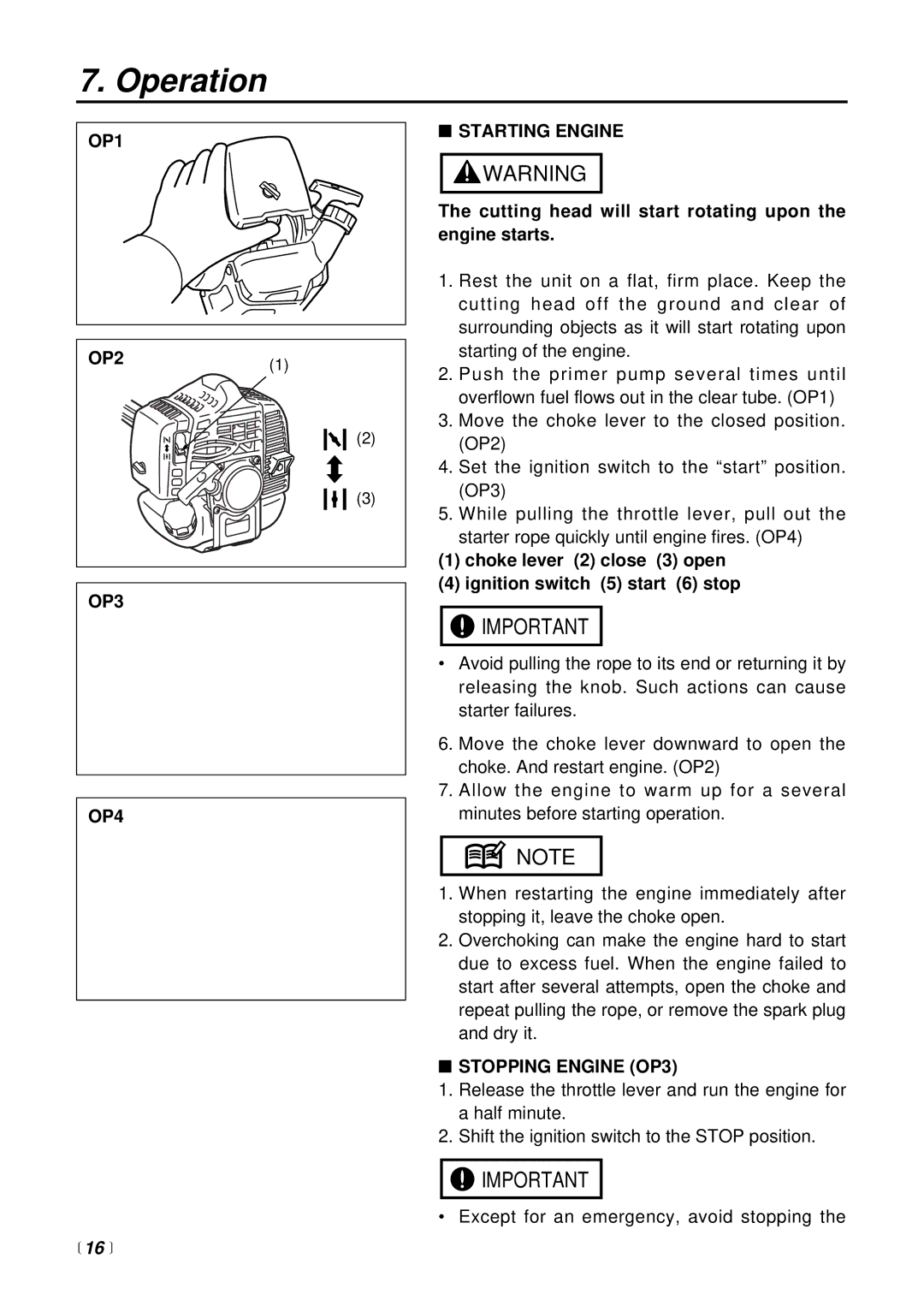 RedMax SGCZ2500S manual Operation,  16  