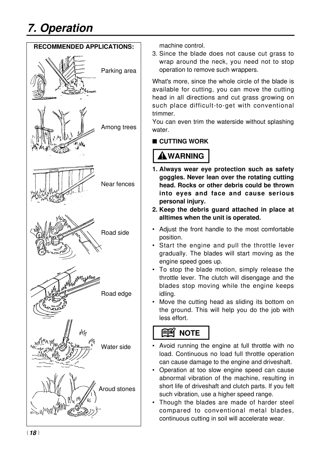 RedMax SGCZ2500S manual Recommended Applications,  18 , Cutting Work 