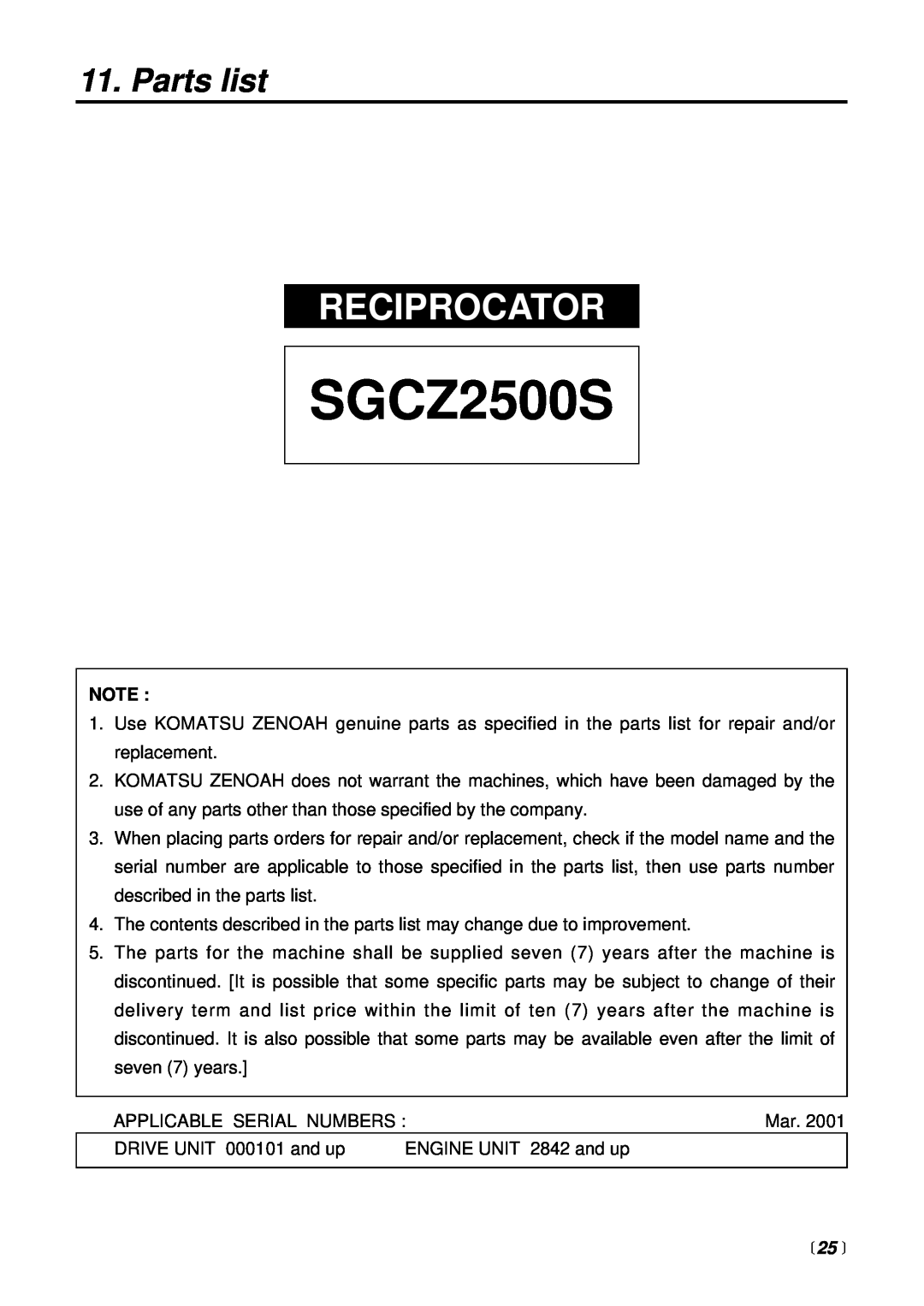 RedMax SGCZ2500S manual Parts list,  25 , Reciprocator 