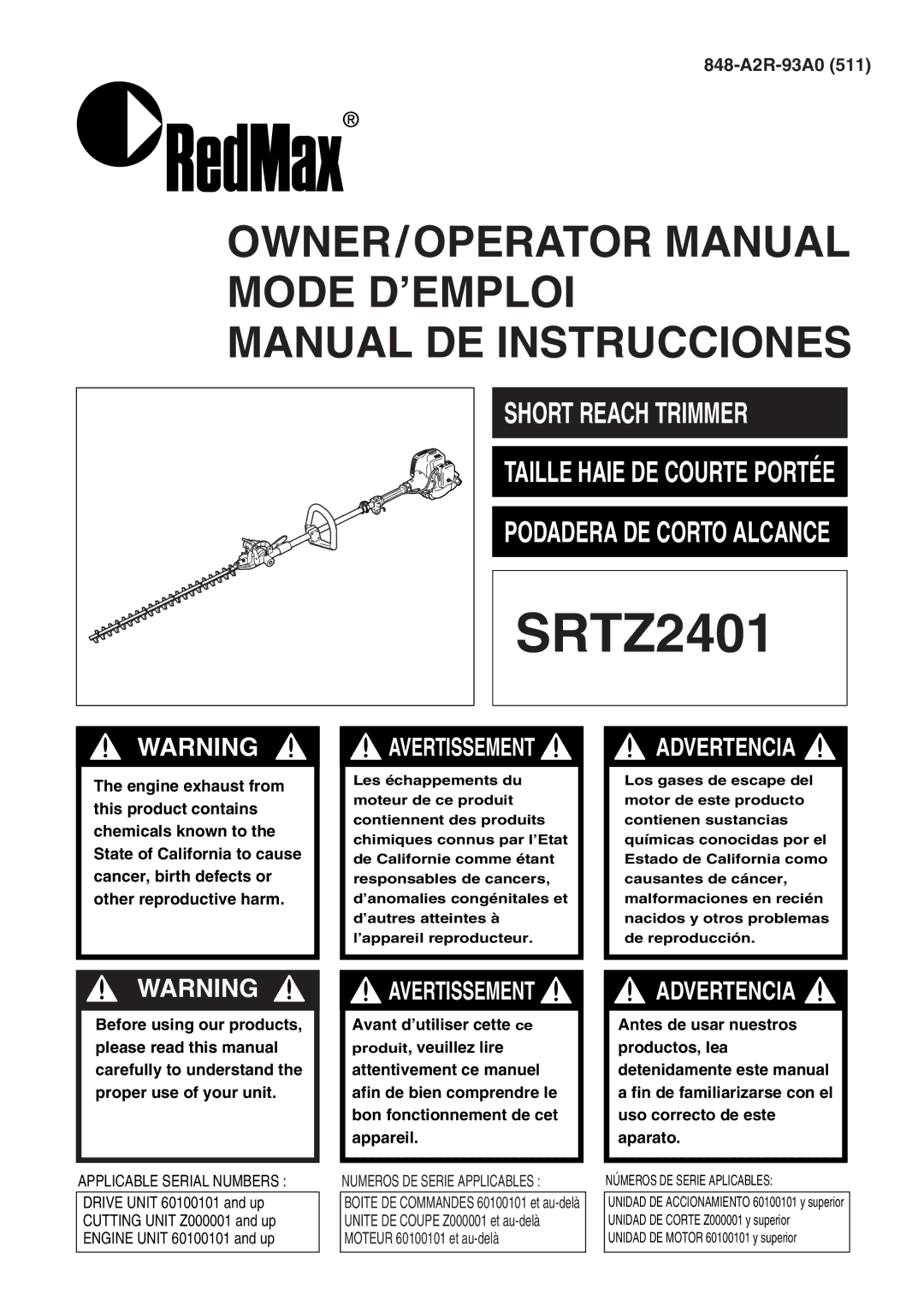 RedMax SRTZ2401 manual 
