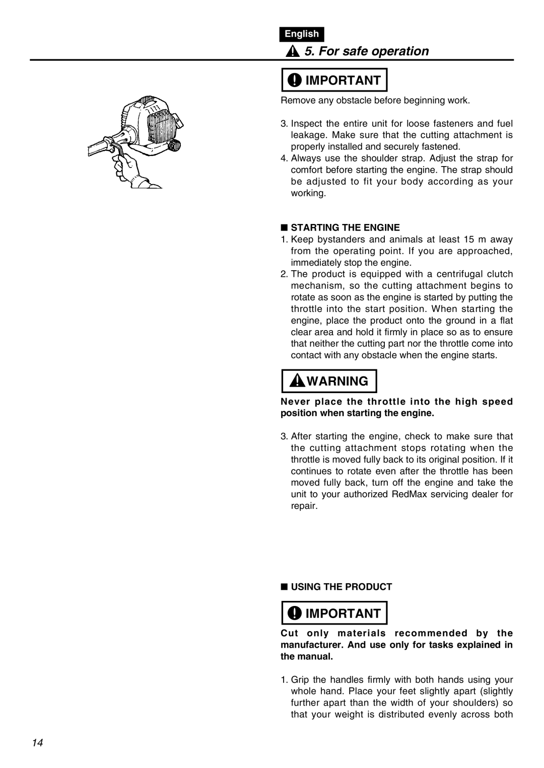 RedMax SRTZ2401F-CA manual Starting the Engine, Using the Product 