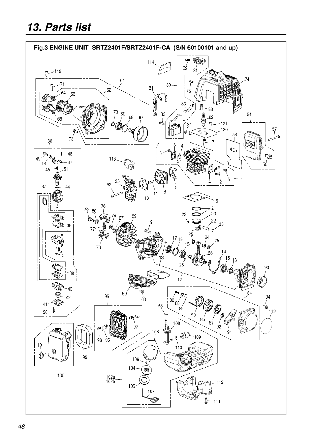 RedMax manual Engine Unit SRTZ2401F/SRTZ2401F-CA S/N 60100101 and up 