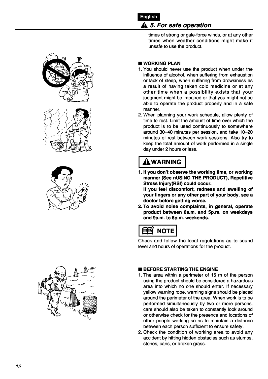 RedMax SRTZ2401F manual For safe operation, English, Working Plan 