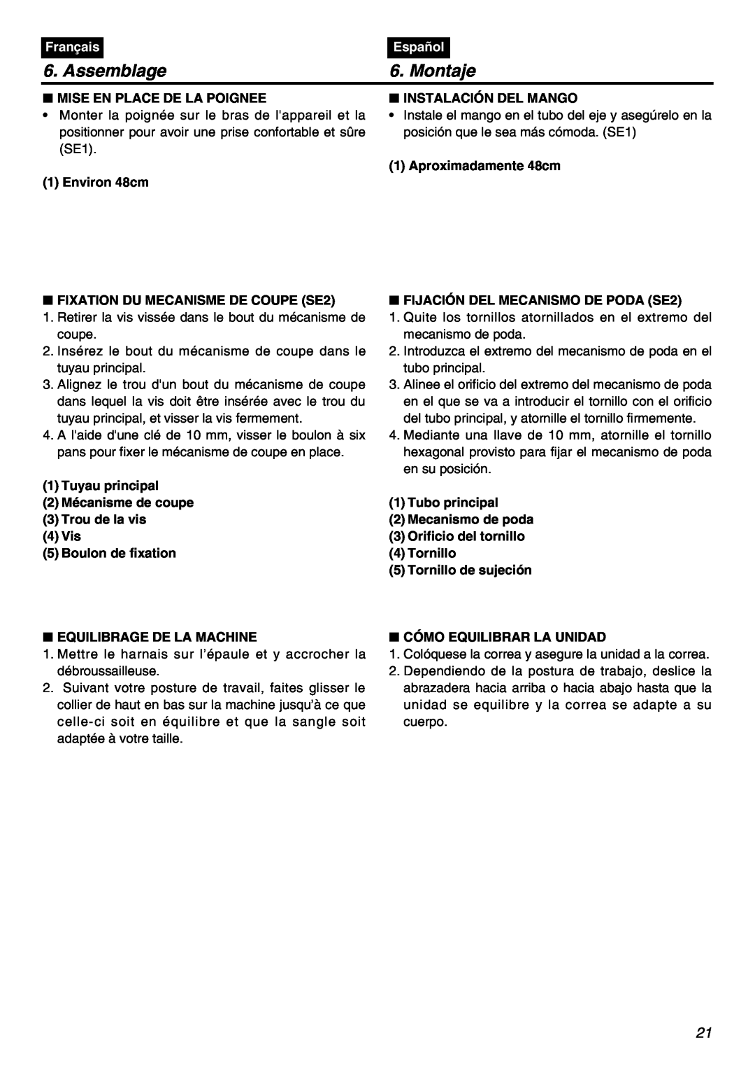 RedMax SRTZ2401F manual Assemblage, Montaje, Français, Español 
