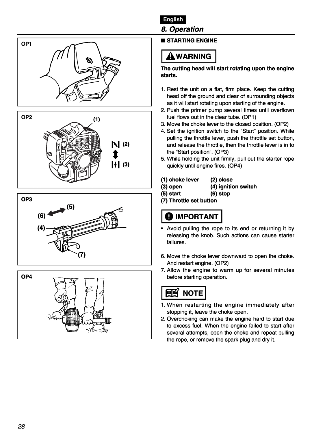 RedMax SRTZ2401F manual Operation, English 