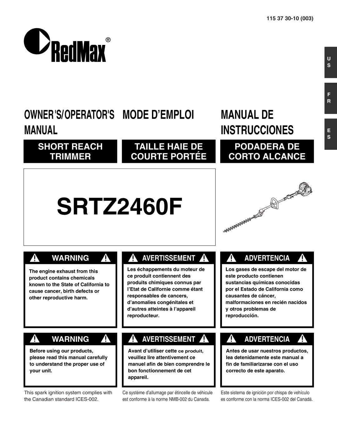 RedMax SRTZ2460F manual 