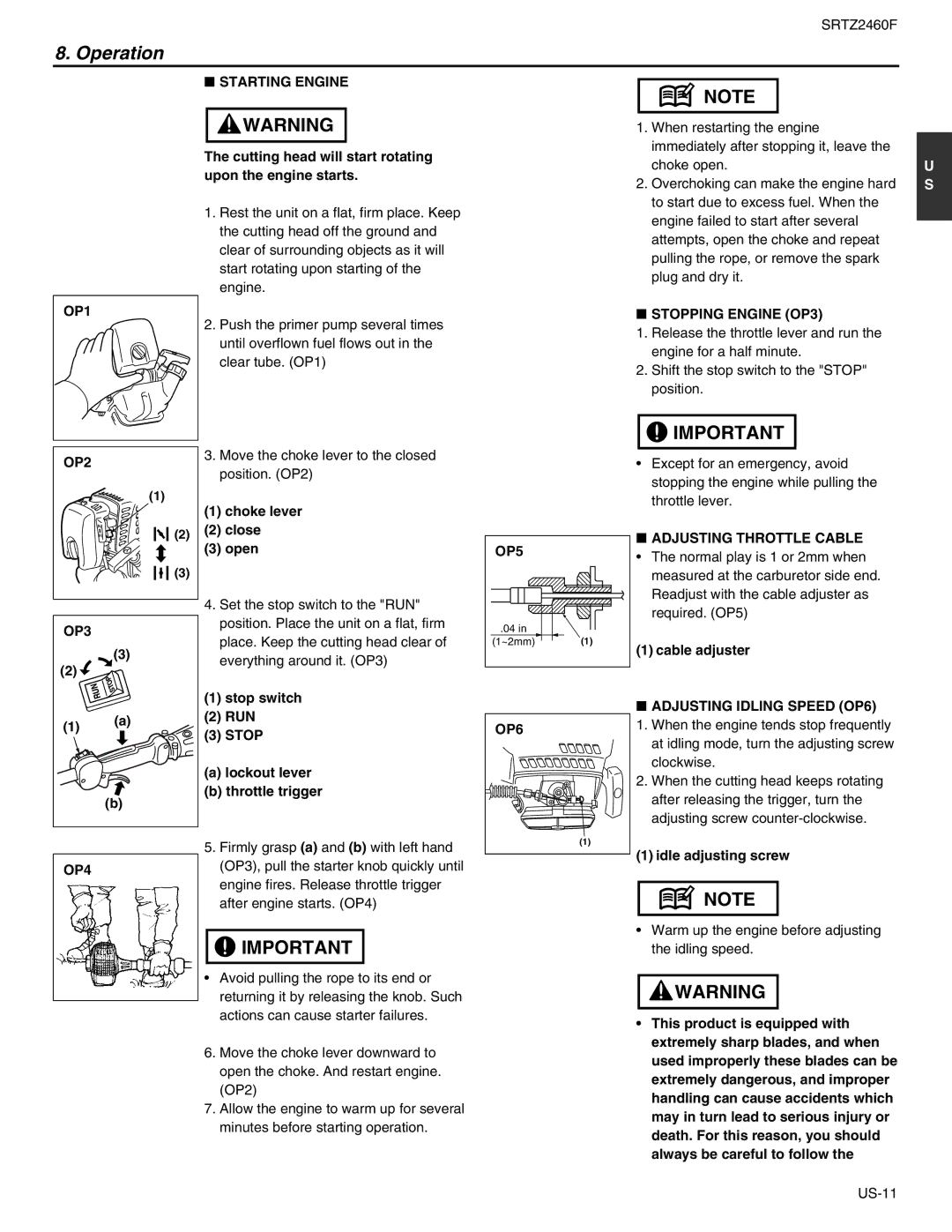 RedMax SRTZ2460F manual Operation 