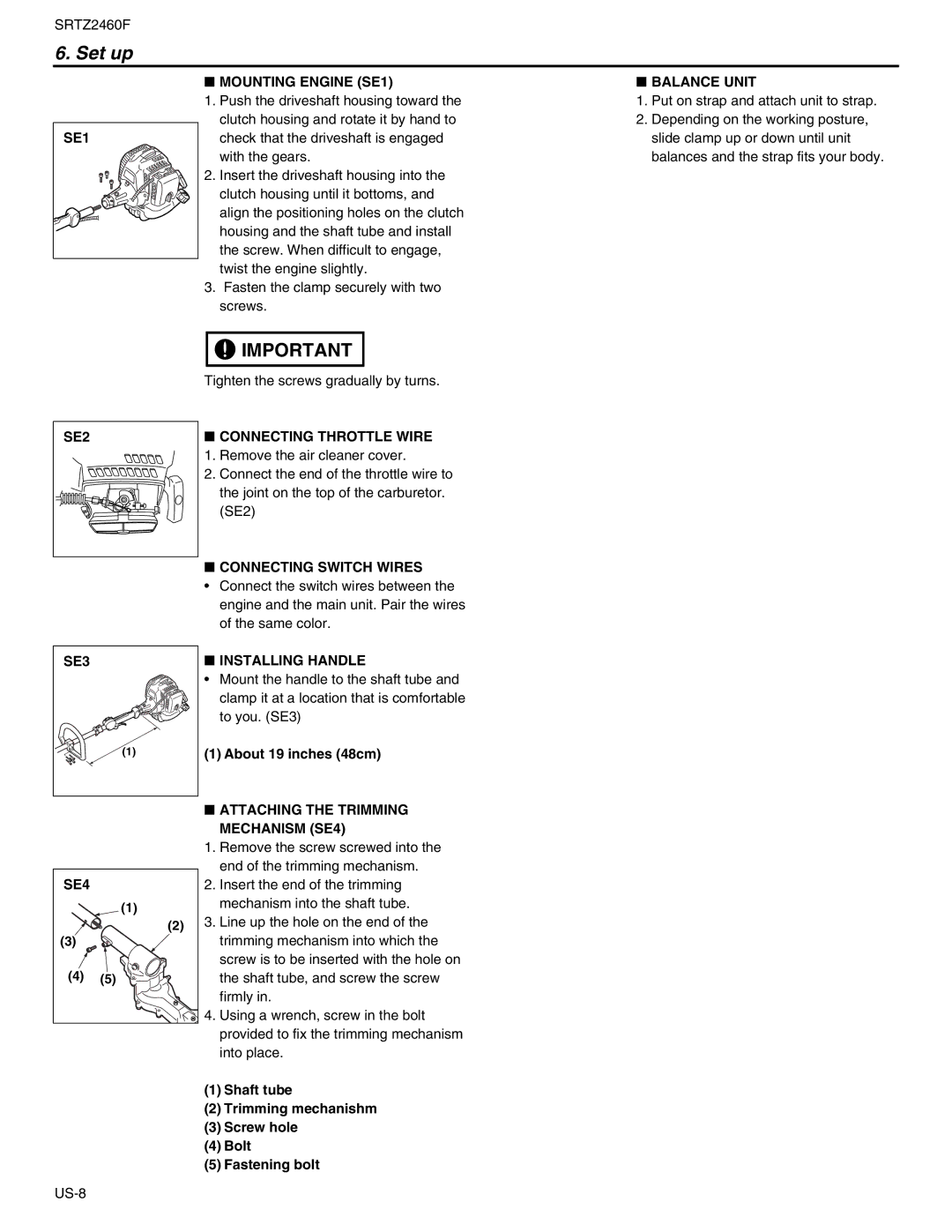 RedMax SRTZ2460F manual Set up 