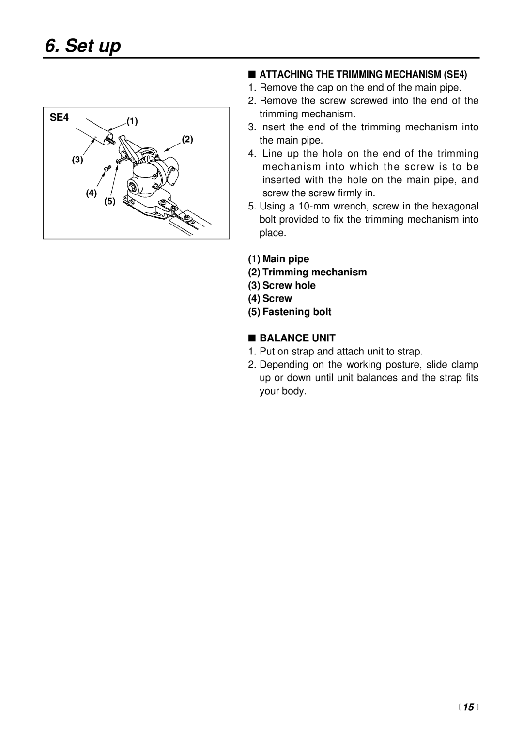 RedMax SRTZ2500 manual SE4 Attaching the Trimming Mechanism SE4, Balance Unit,  15  