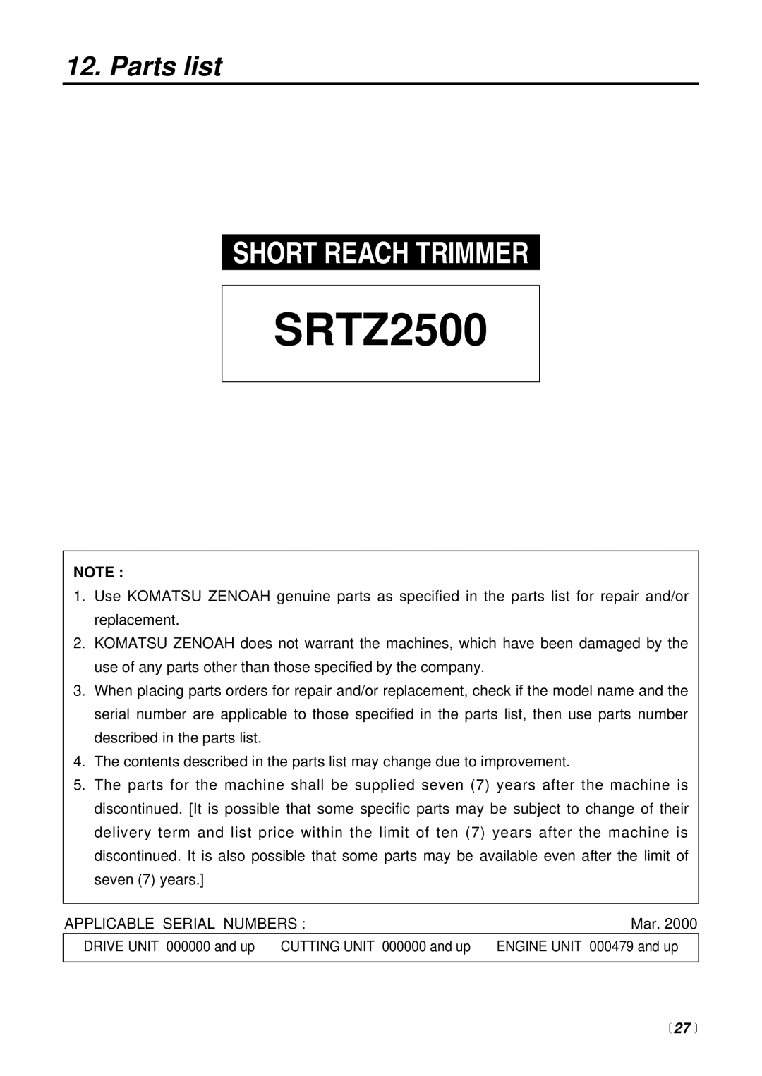 RedMax SRTZ2500 manual Parts list,  27  