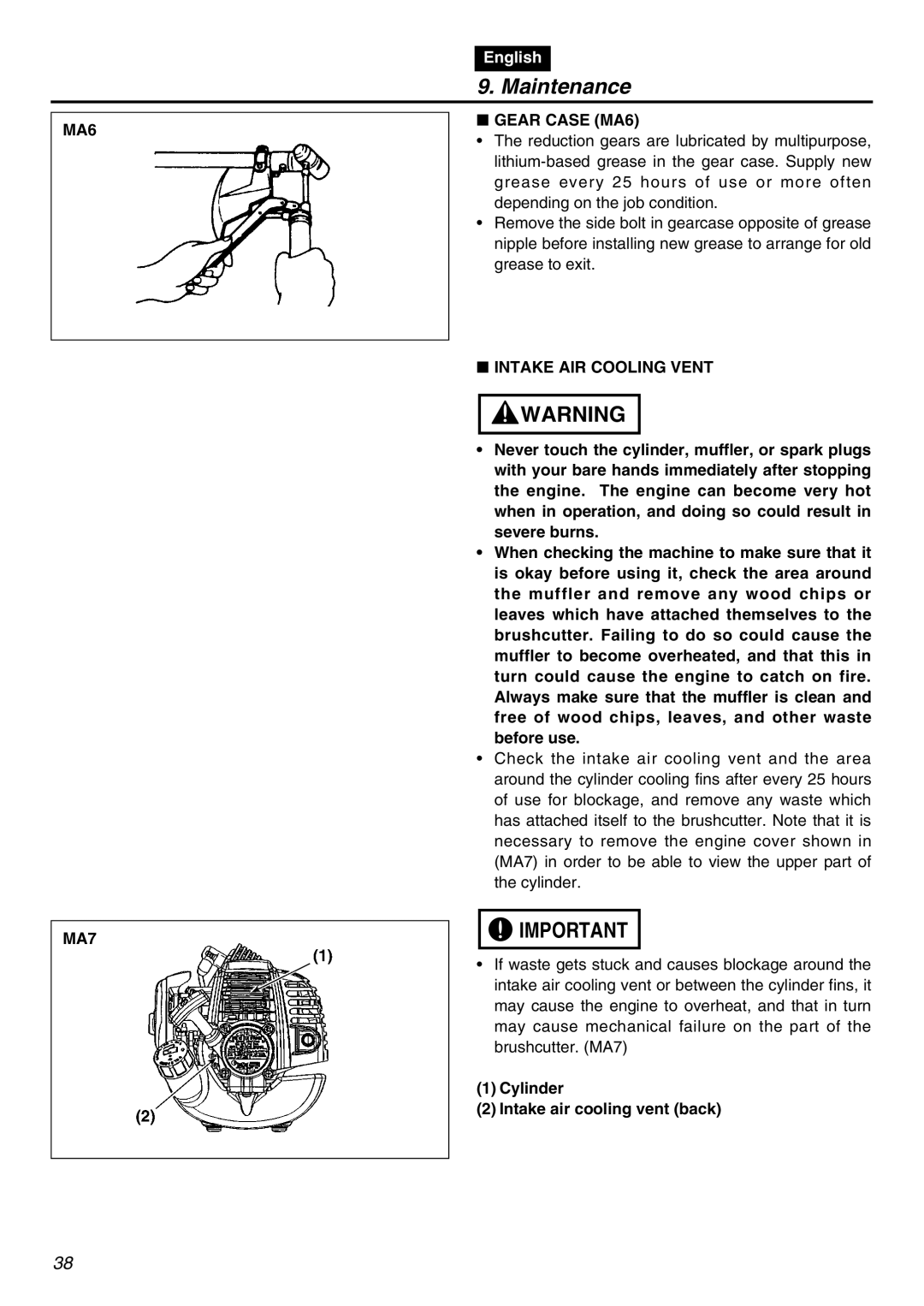 RedMax TR2301S manual MA6 MA7, Gear Case MA6, Intake AIR Cooling Vent, Cylinder Intake air cooling vent back 