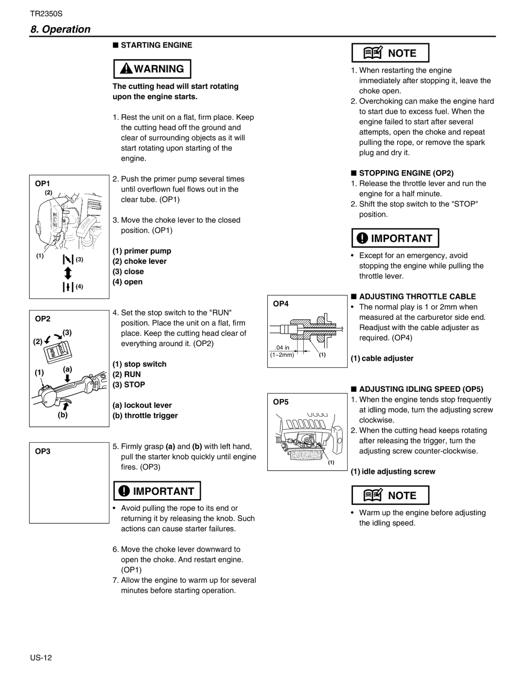 RedMax TR2350S manual Operation 