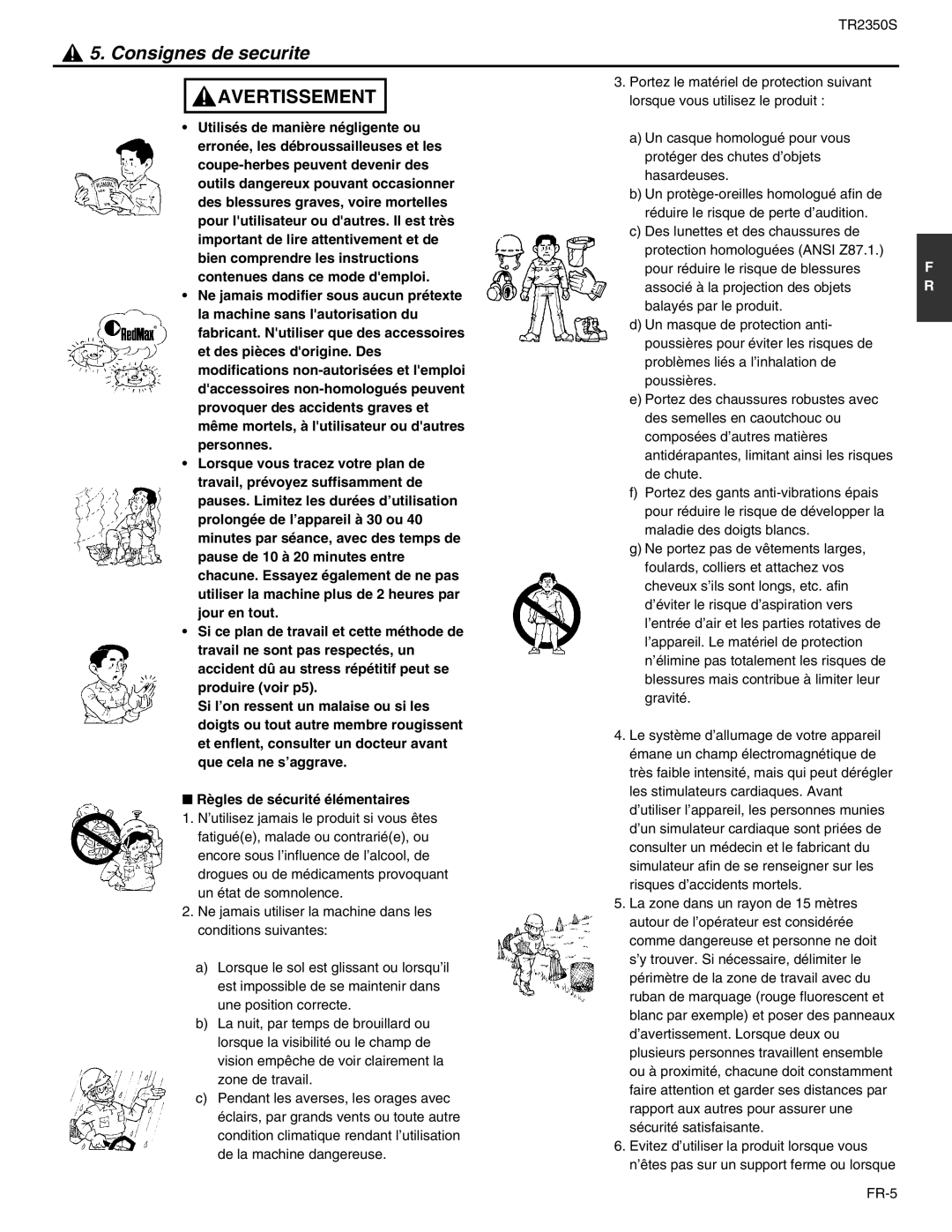 RedMax TR2350S manual Consignes de securite 