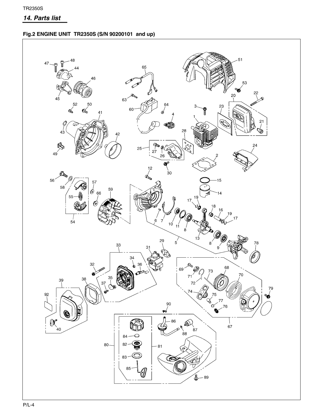 RedMax manual Engine Unit TR2350S S/N 90200101 and up 