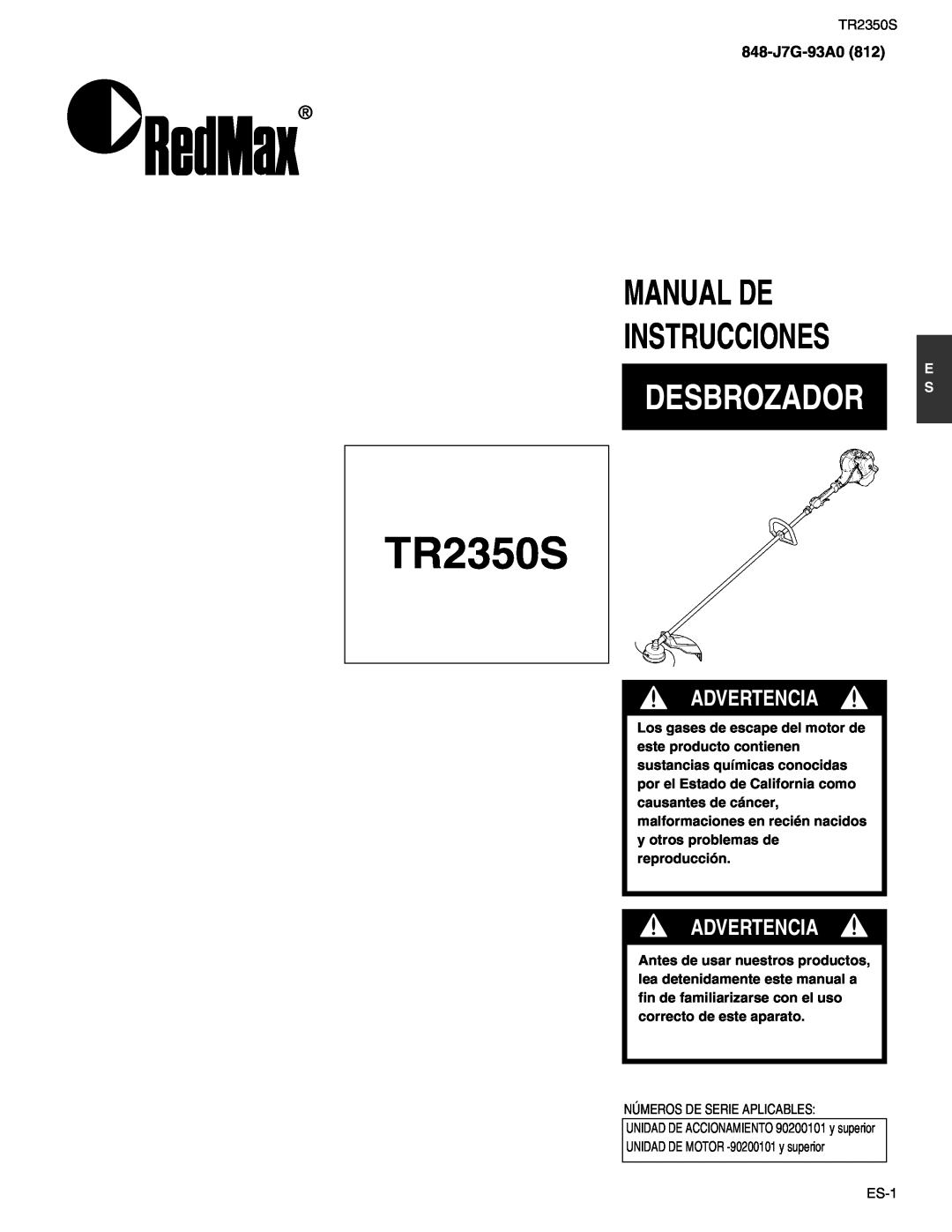 RedMax TR2350S manual Desbrozador, Manual De Instrucciones, Advertencia, 848-J7G-93A0812 