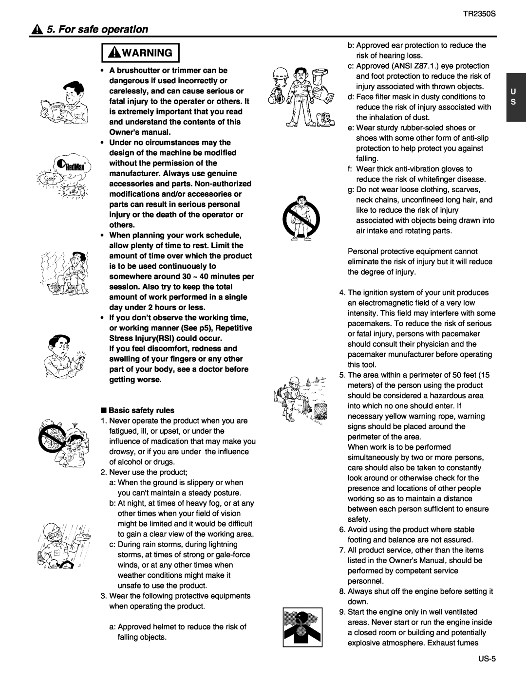 RedMax TR2350S manual For safe operation 
