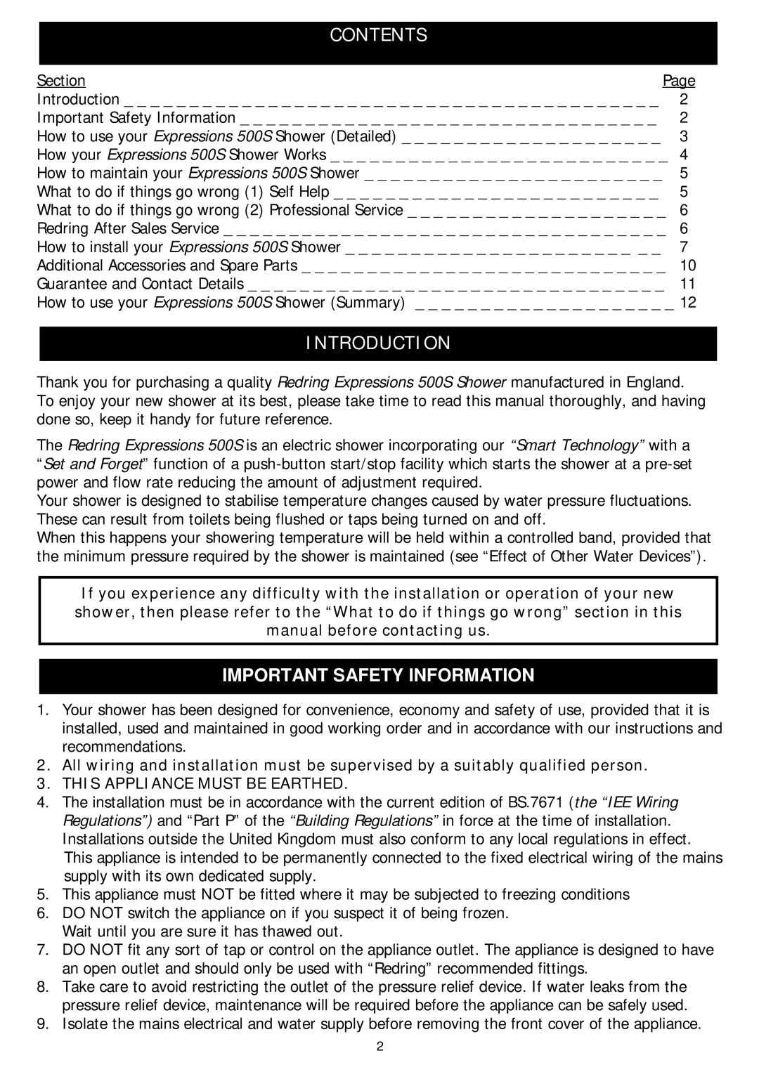 Redring 500S manual Contents, Introduction 