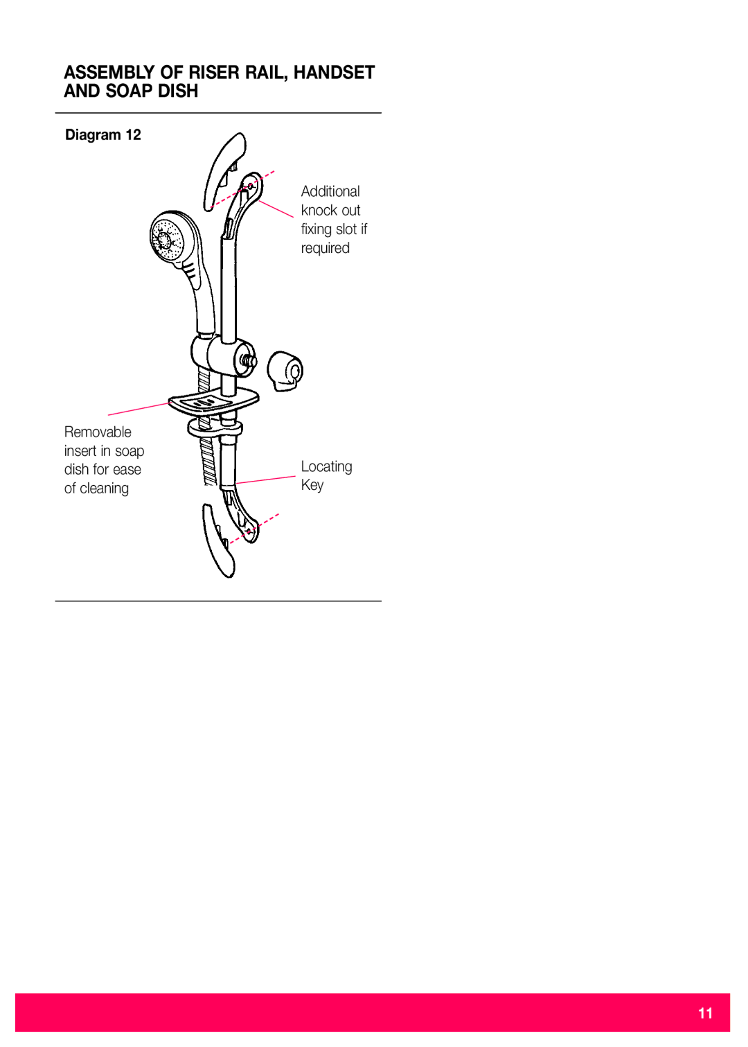 Redring 520M/520TS installation instructions Assembly of Riser RAIL, Handset and Soap Dish 