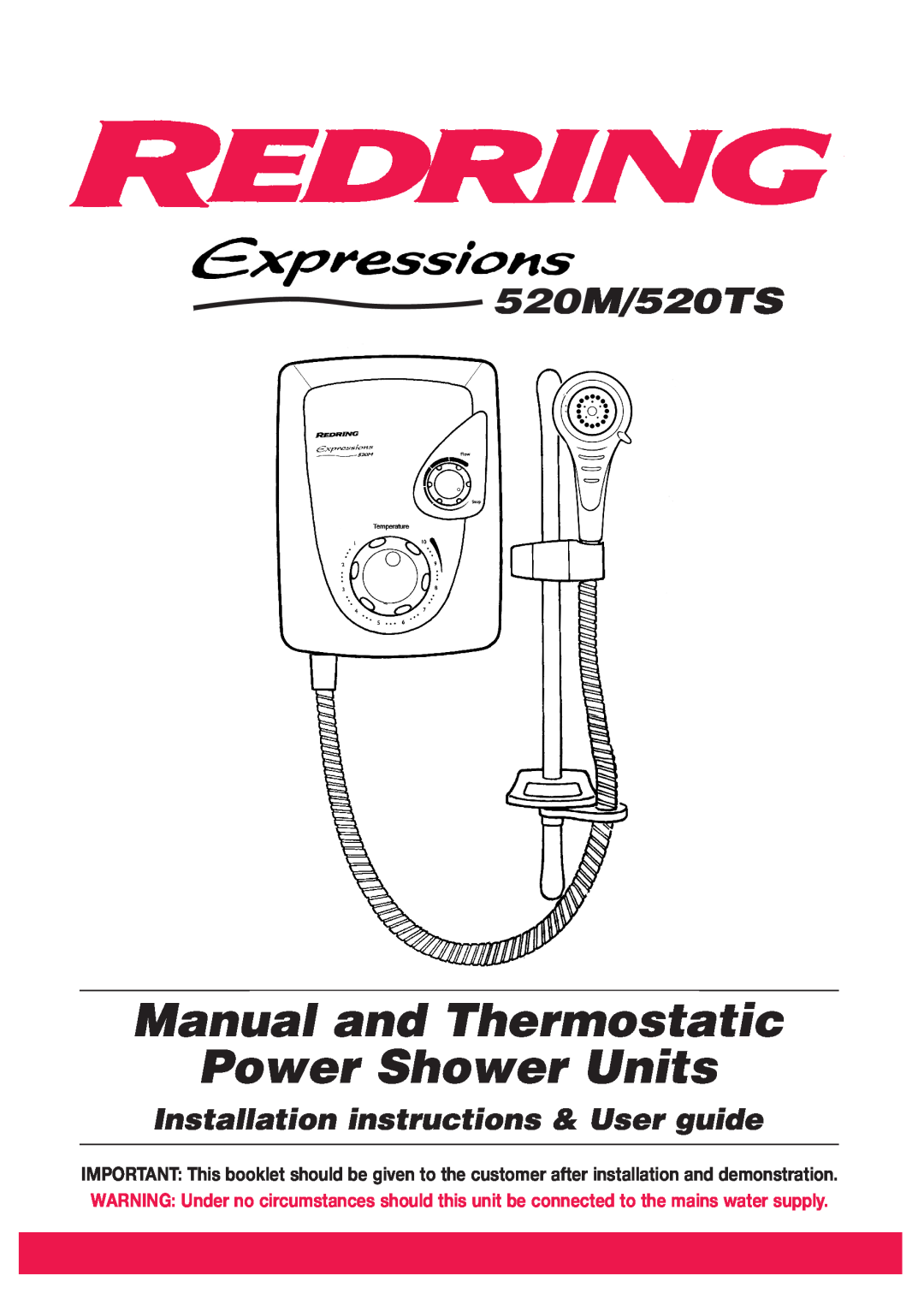 Redring 520M/520TS installation instructions Manual and Thermostatic Power Shower Units 