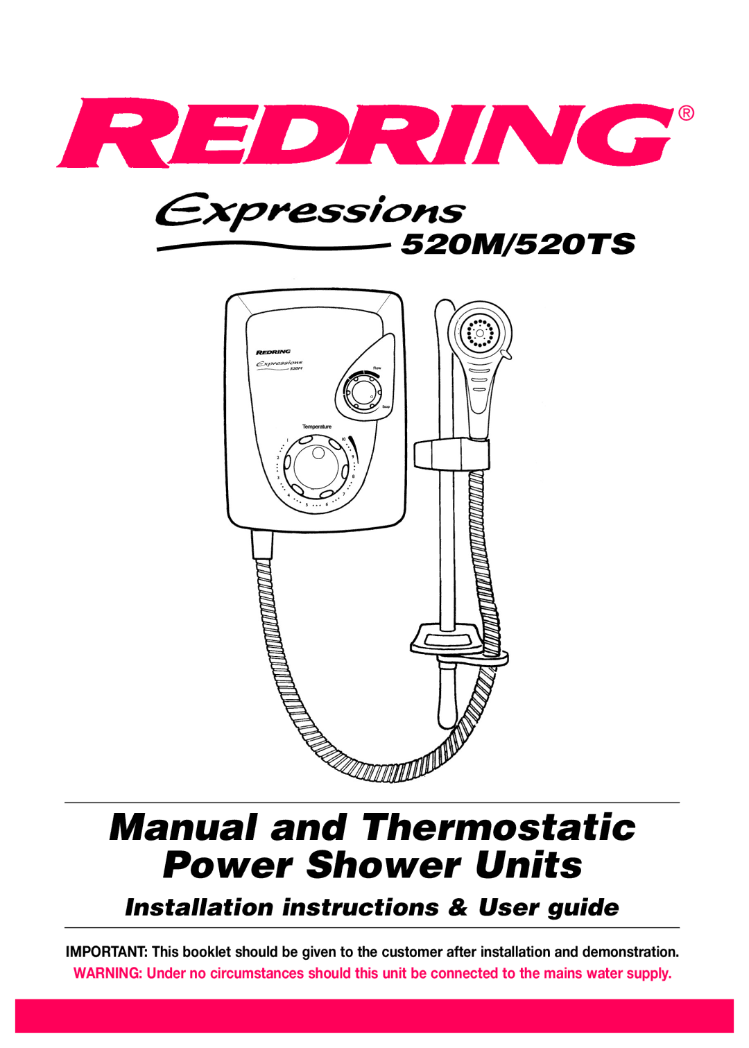 Redring 520M, 520TS installation instructions Manual and Thermostatic Power Shower Units 