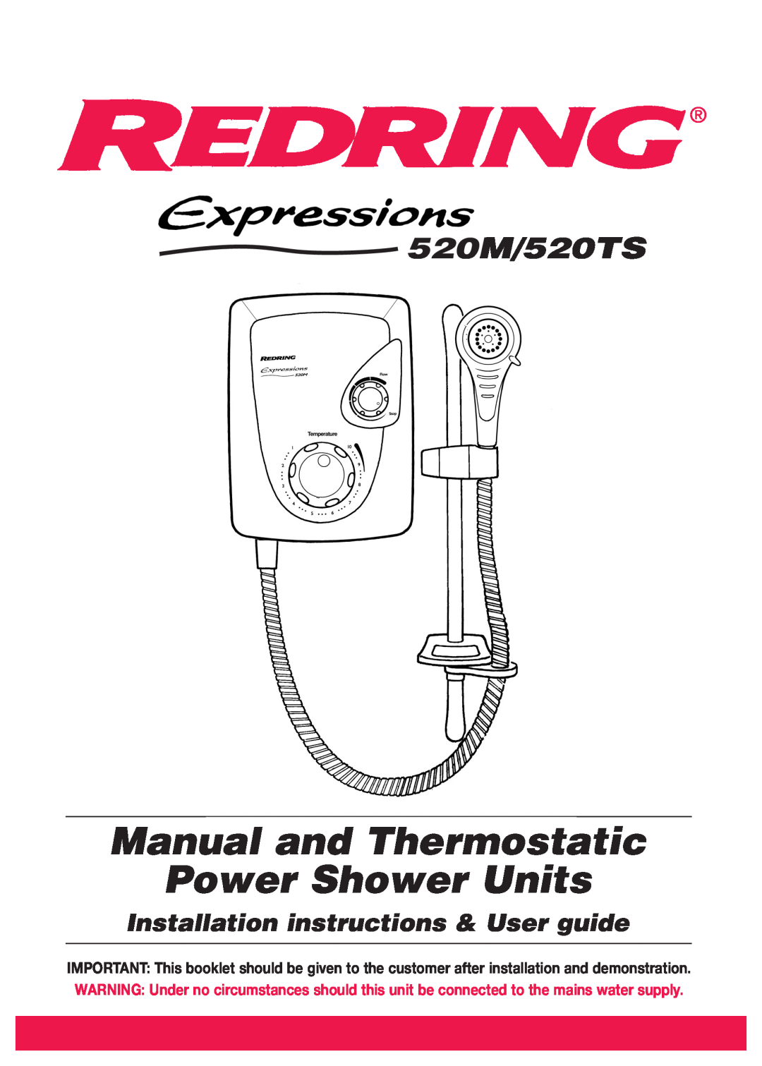 Redring installation instructions Manual and Thermostatic Power Shower Units, 520M/520TS 