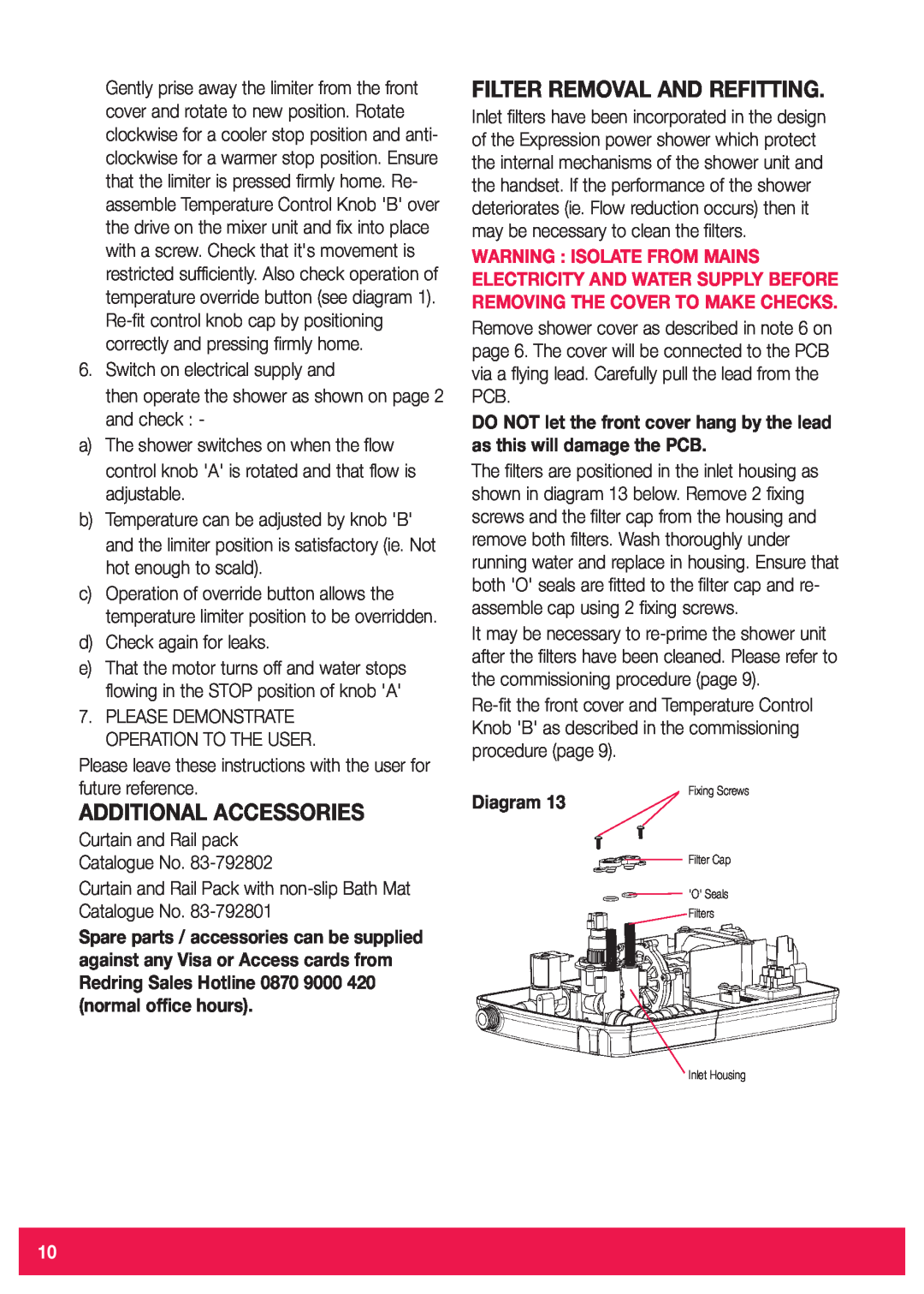 Redring 520TS, 520M installation instructions Additional Accessories, Filter Removal And Refitting, Diagram 