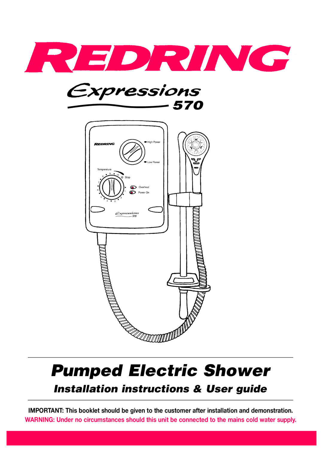 Redring 570 installation instructions Pumped Electric Shower 