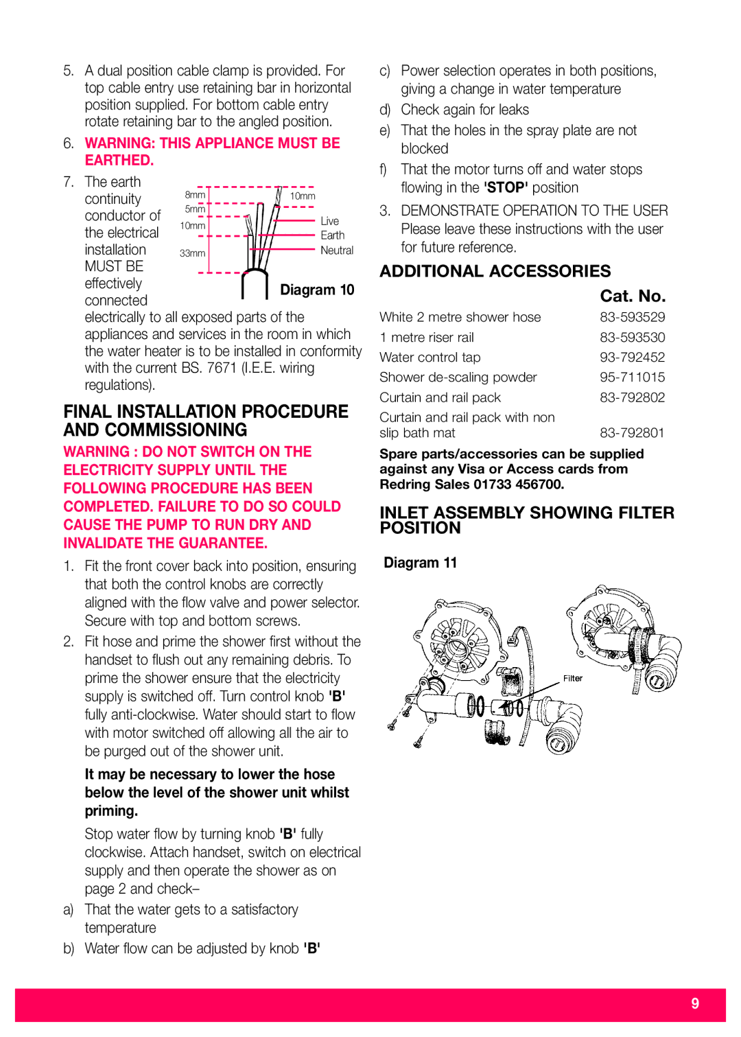 Redring 570 installation instructions Earth Continuity 8mm, Installation 33mm 