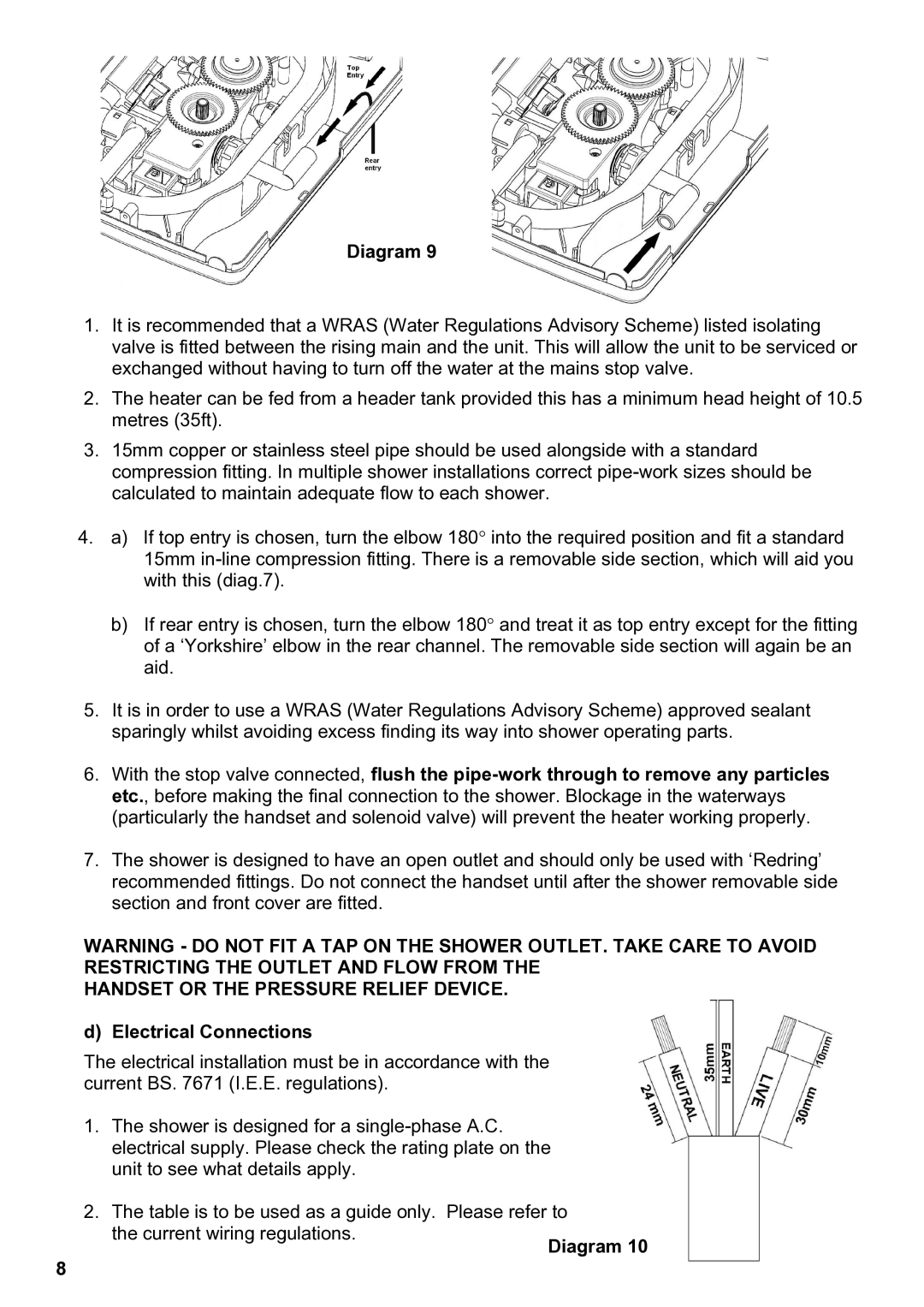 Redring 620, 600 manual Handset or the Pressure Relief Device, Electrical Connections 